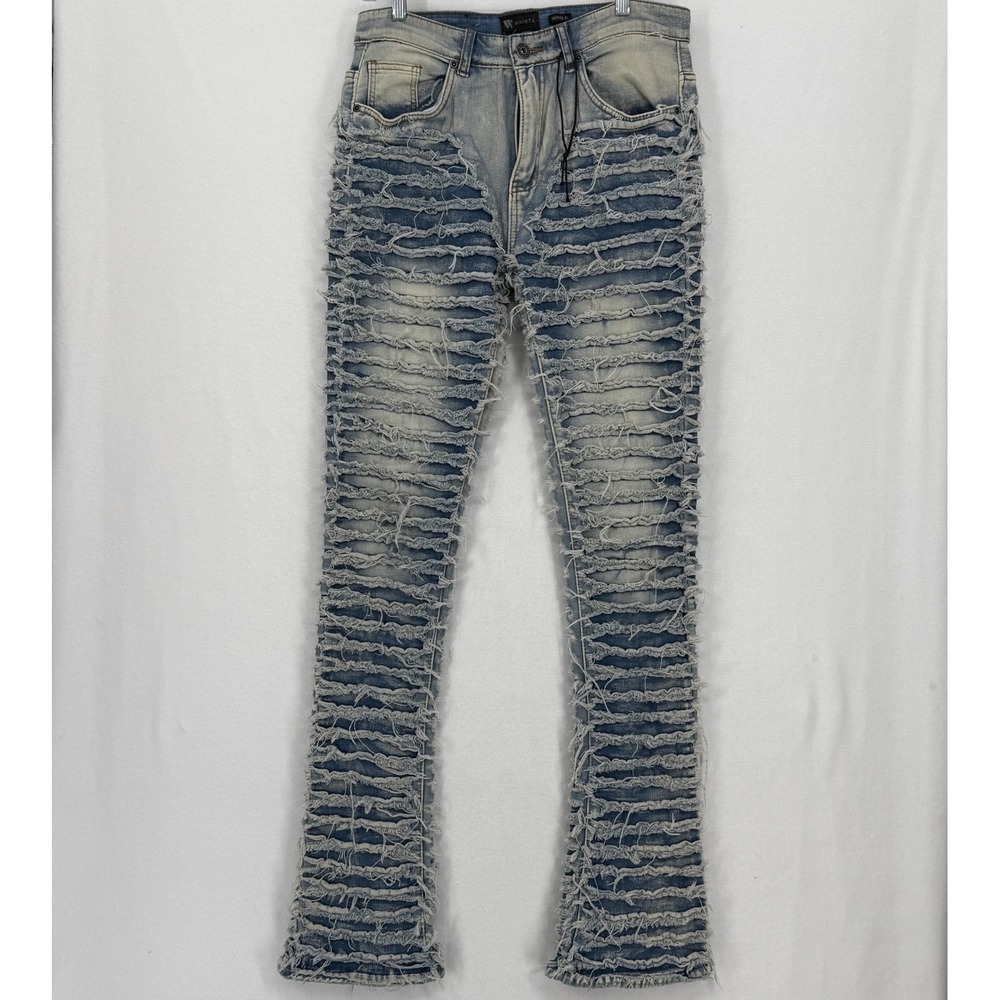 Waimea Stacked Fit Distressed Frayed Jeans Flair Men 32x36‎ Streetwear Denim